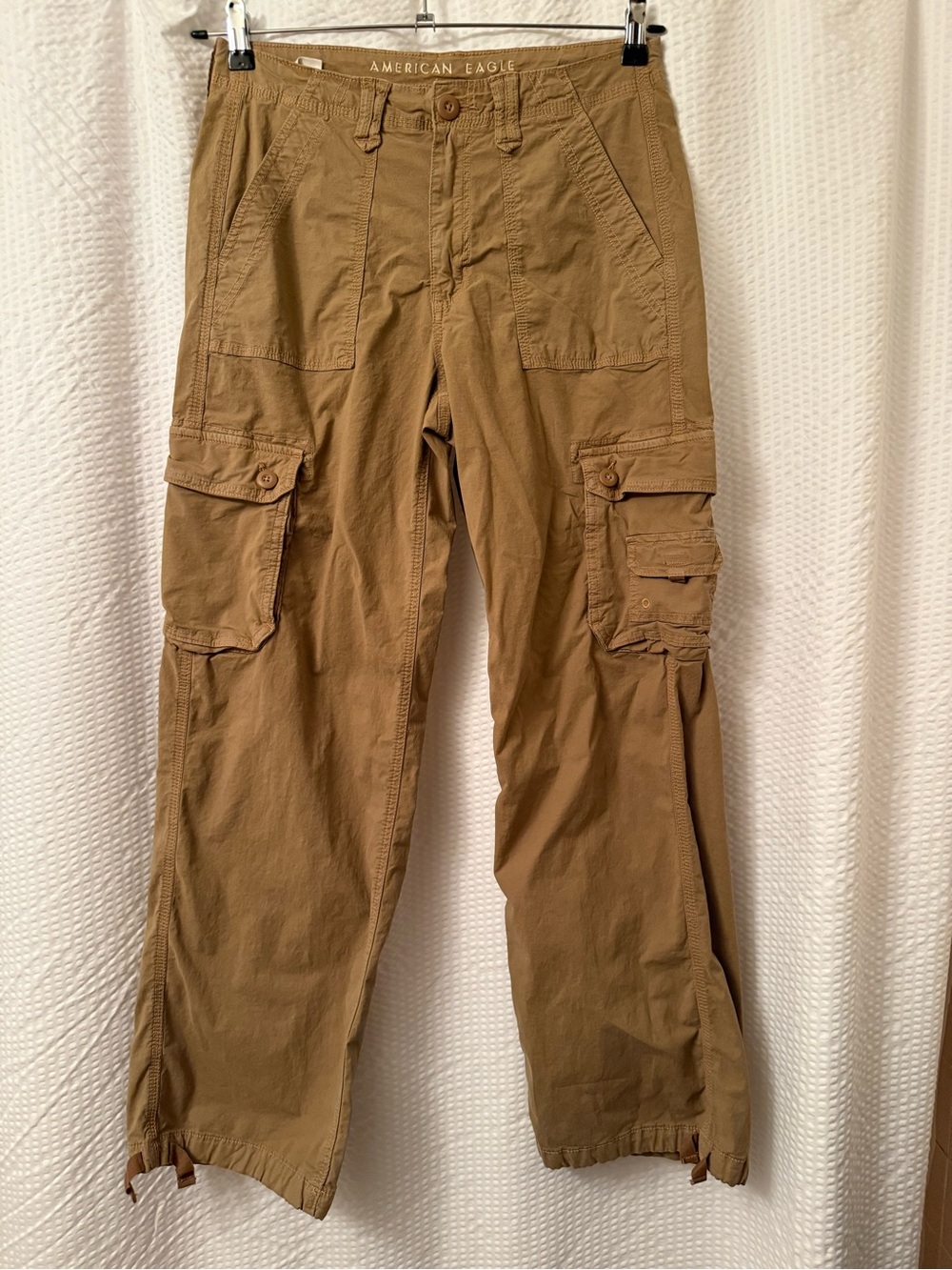 American Eagle Baggy Jogger Cargo Pants Sz 6 Adjustable Hem Khaki Tan Utility